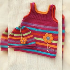 HANDMADE girls knit dress with matching hat